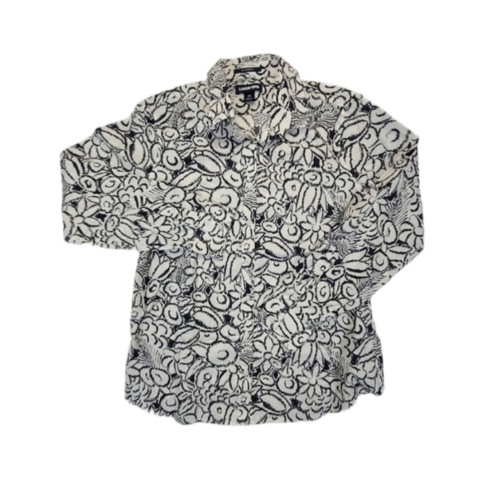 Land's End No Iron Supima Cotton Button Down Long Sleeve Floral Print, Size 10